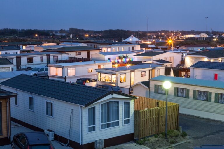 mobile homes trailer park at dusk 1300x867 2024 07 15 gettyimages 484893284