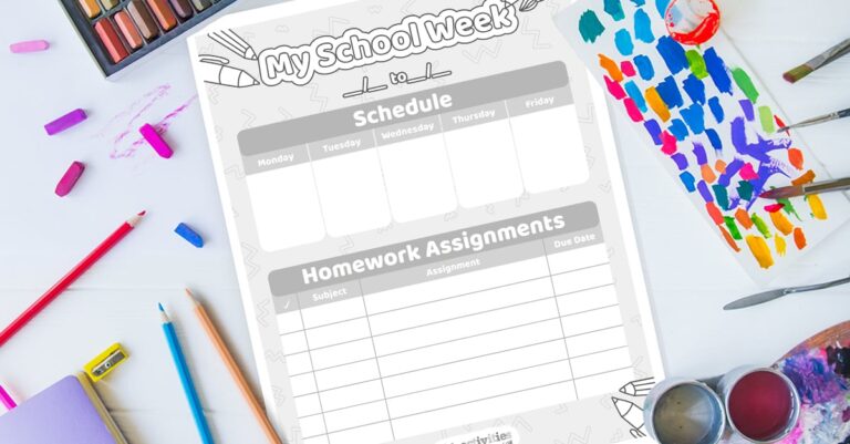 Weekly Homework Calendar Printable Facebook