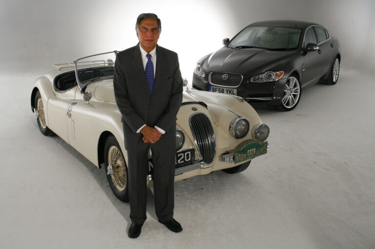 ratan tata with jaguar xk120 and jaguar xf